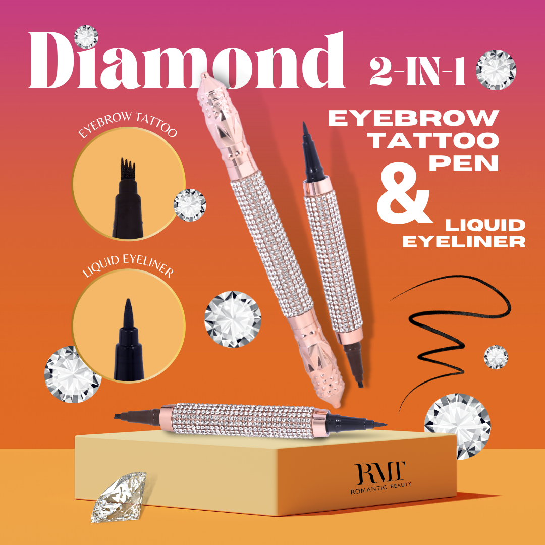 Diamond 2 in 1 Eyebrow Tattoo Pen and Black Liquid Eyeliner Pen