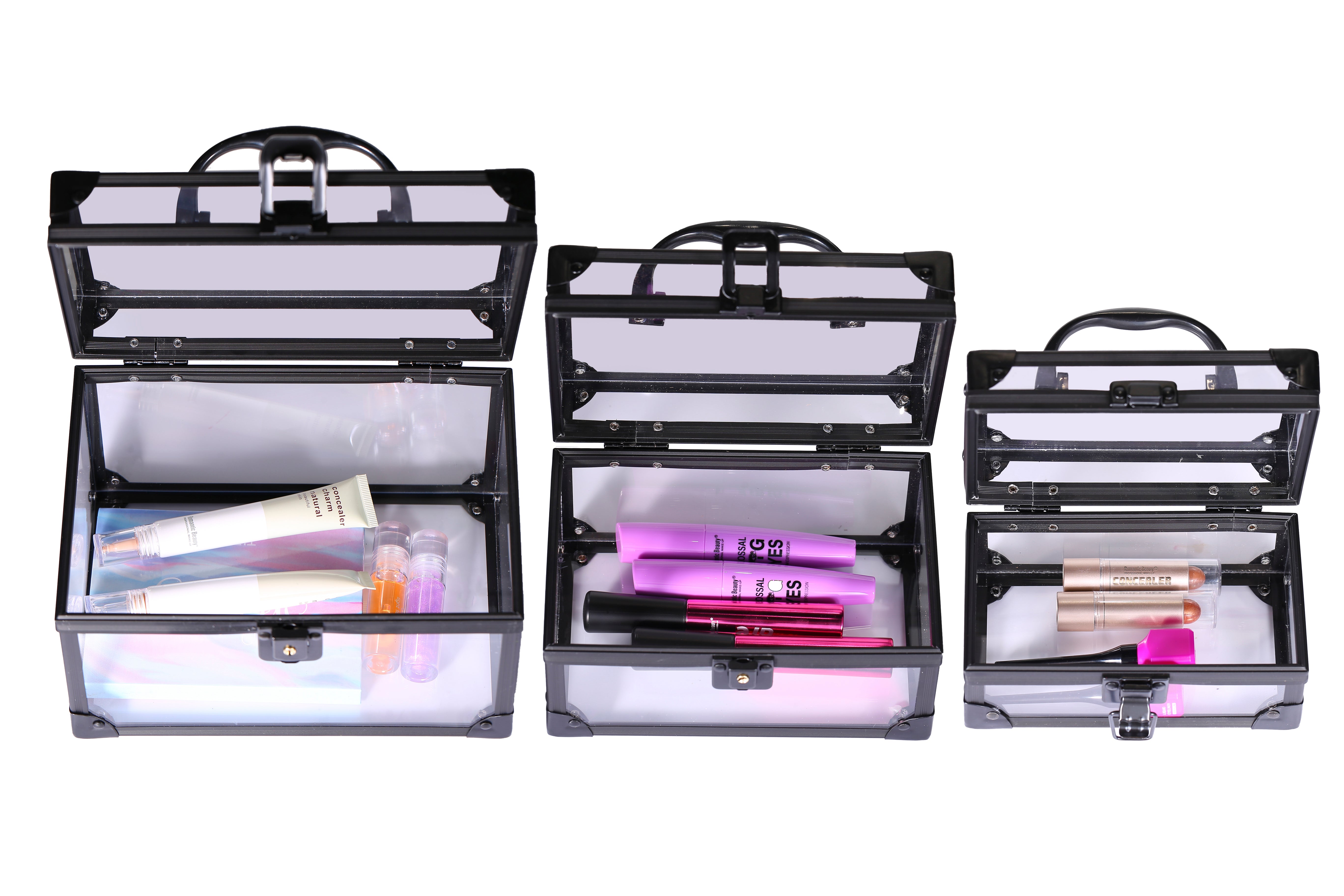 Acrylic Makeup Toolbox Black - 3pc Set