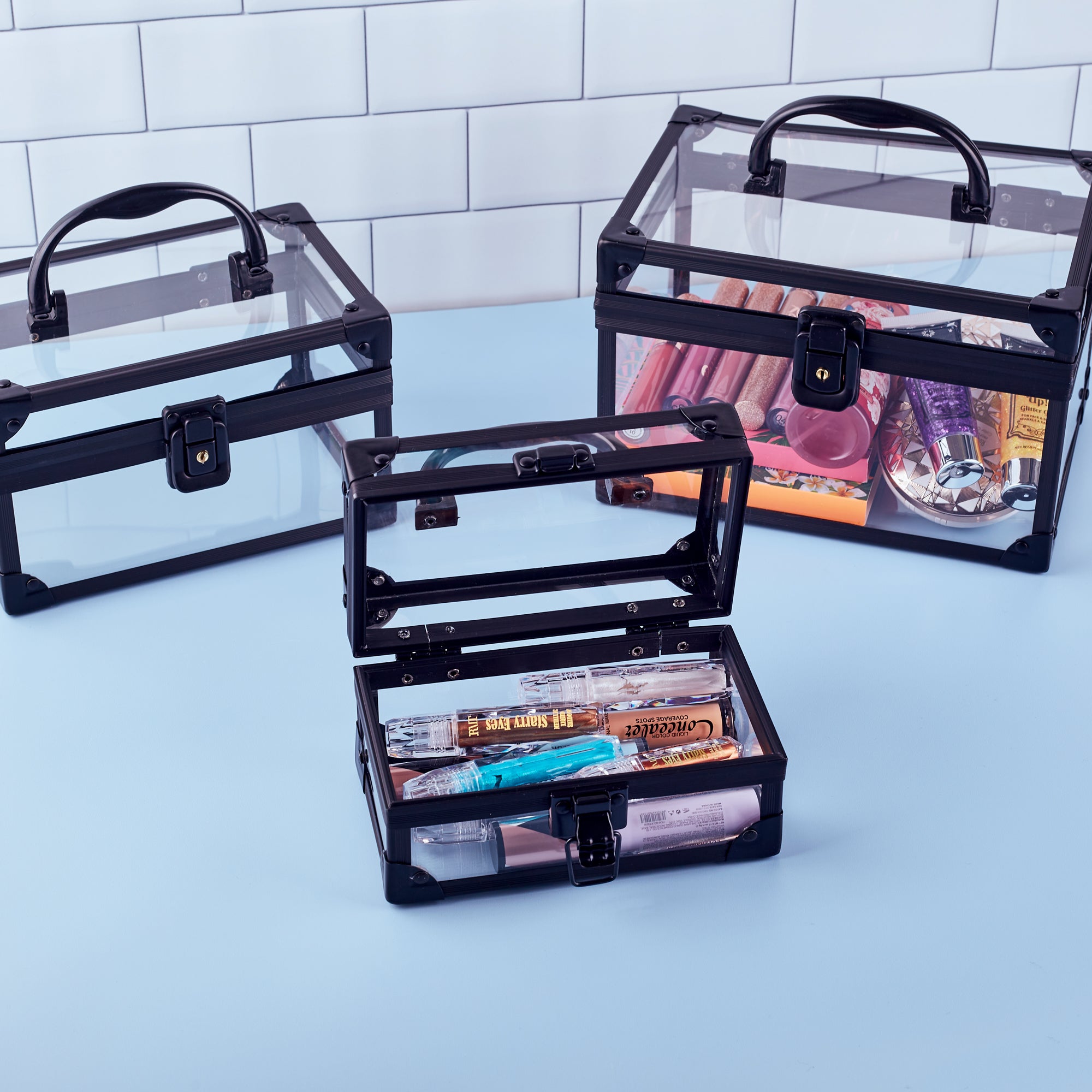 Acrylic Makeup Toolbox Black - 3pc Set